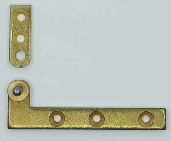 Pivot laiton 50.115.1 coudé, 80mm, avec petit côté, la paire haut et bas pour 1 porte D ou G.