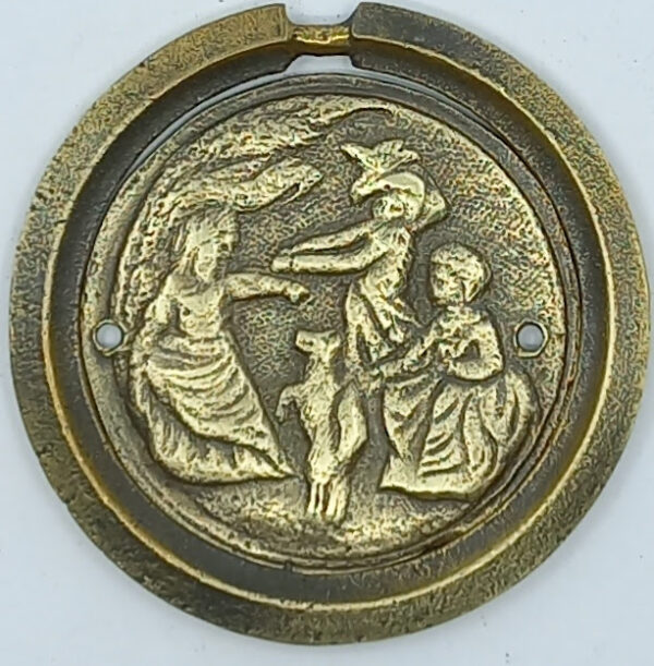 Poignée laiton 24.723.1  bronze Ls XVI, patiné, diam.65mm.