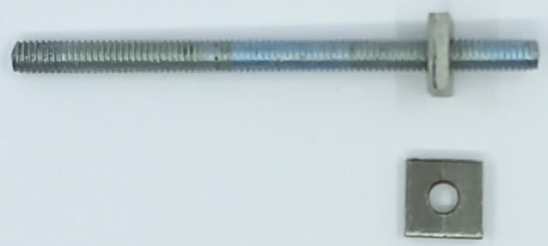Visserie 60.101.1 tige filetée M4x60mm avec écrou carré 8x8mm, acier zingué, la pièce.
