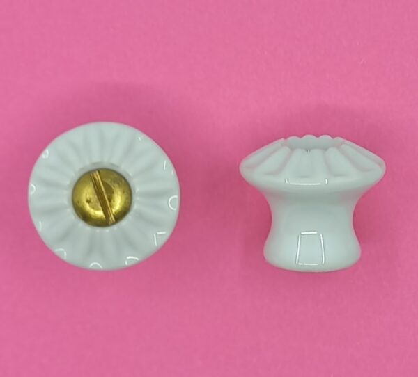 Bouton porcelaine 55.605.  blanc, diam. 18-20-23-26mm, avec vis à bois laiton.