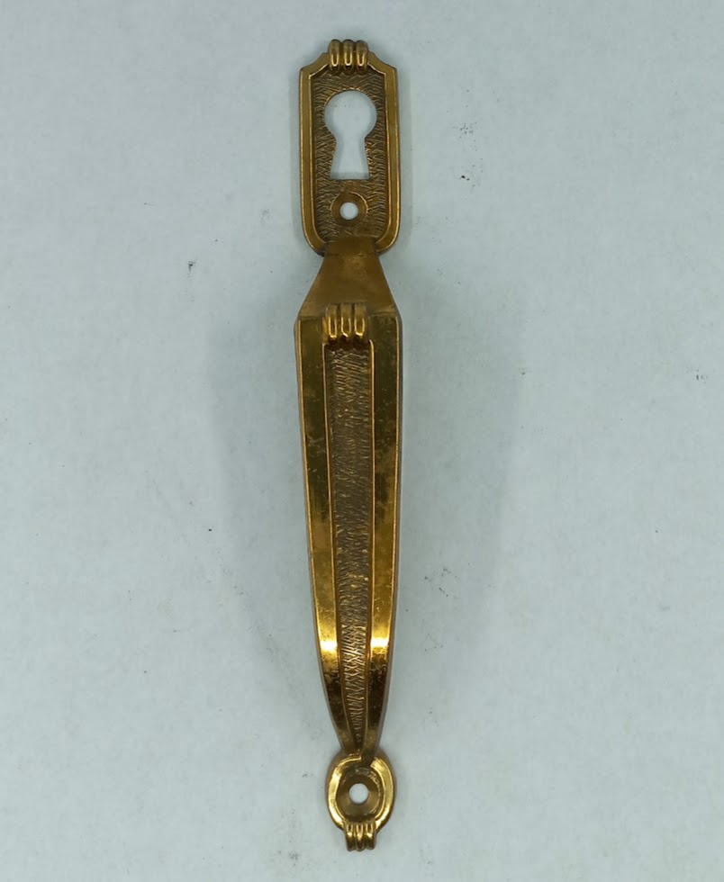 Poignée laiton 24.964.1 polie, hauteur 123x16mm, Art Déco, avec trou de clé.